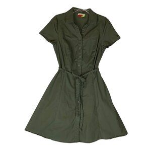 Fervour Womens Olive Green Button-Front A-Line Shirt Dress Sz Small Cap Sleeves